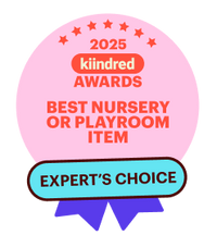 Award badge for 'Best Nursery or Playroom Item' with 'Expert's Choice' label on a pink background