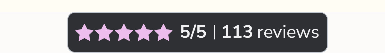 Five-star rating badge with 5/5 stars and '113 reviews' text on a black background