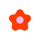 Red flower-shaped object with a purple center on a white background